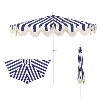 Beverly 9 ft. Designer Classic Scalloped Fringe Half Market Patio Umbrella